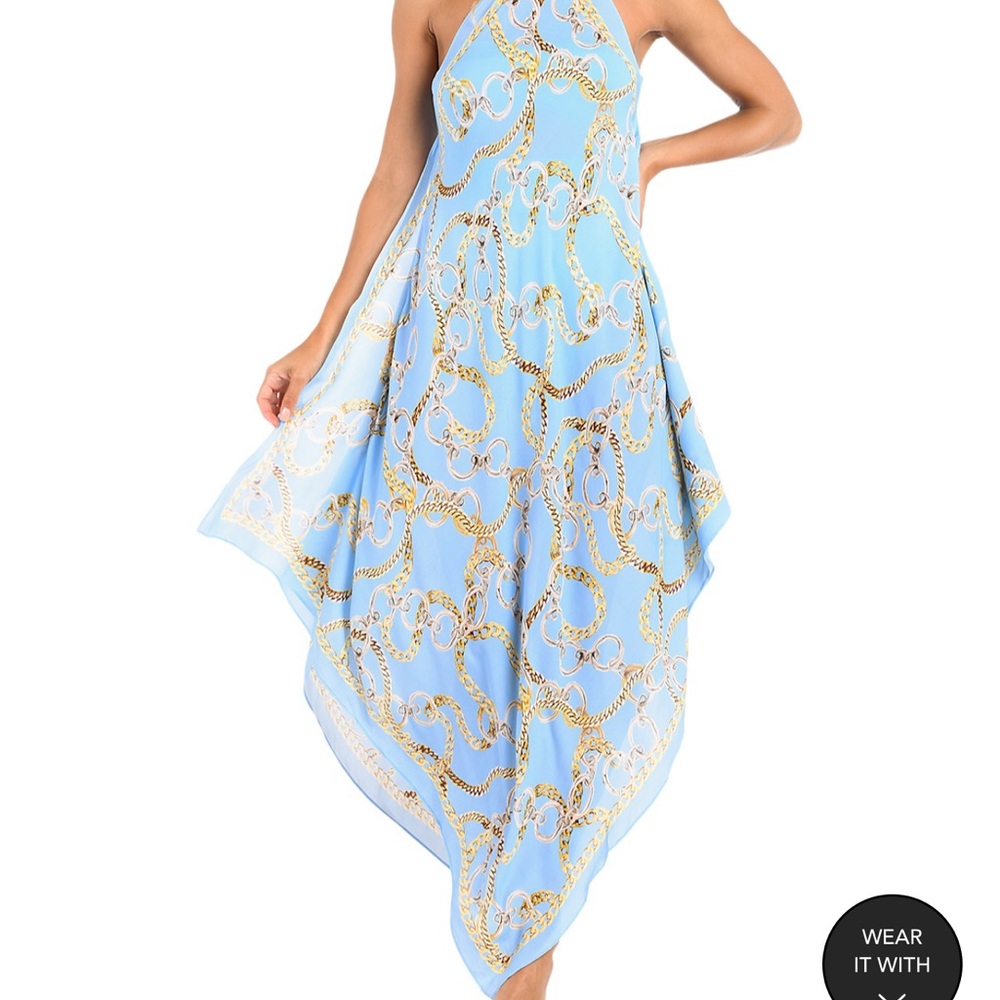 COPY - L'AGENCE Blue and Gold Chain Print Dress